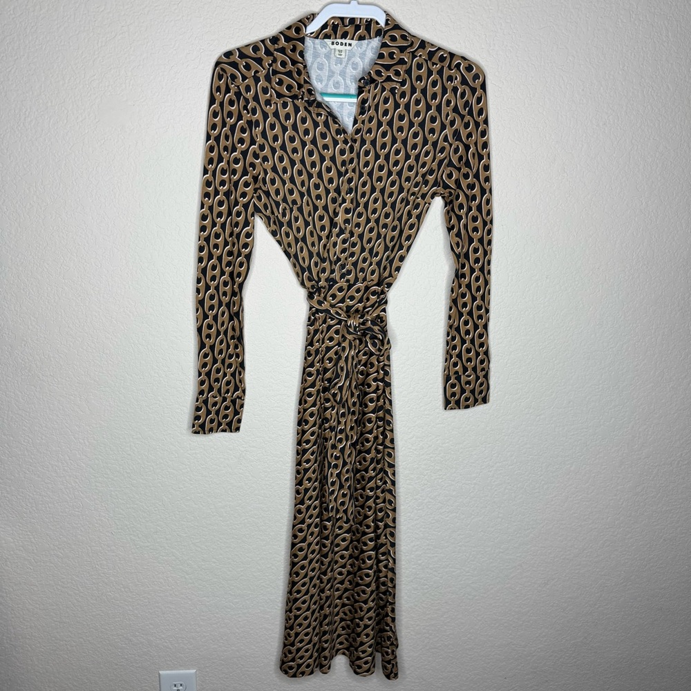 Boden Laura Jersey Midi Shirt Dress Size 6L Longer Length Chain Pattern - Picture 2 of 5